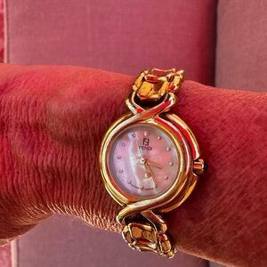 Fendi Round Mother of Pearl Gold Watch